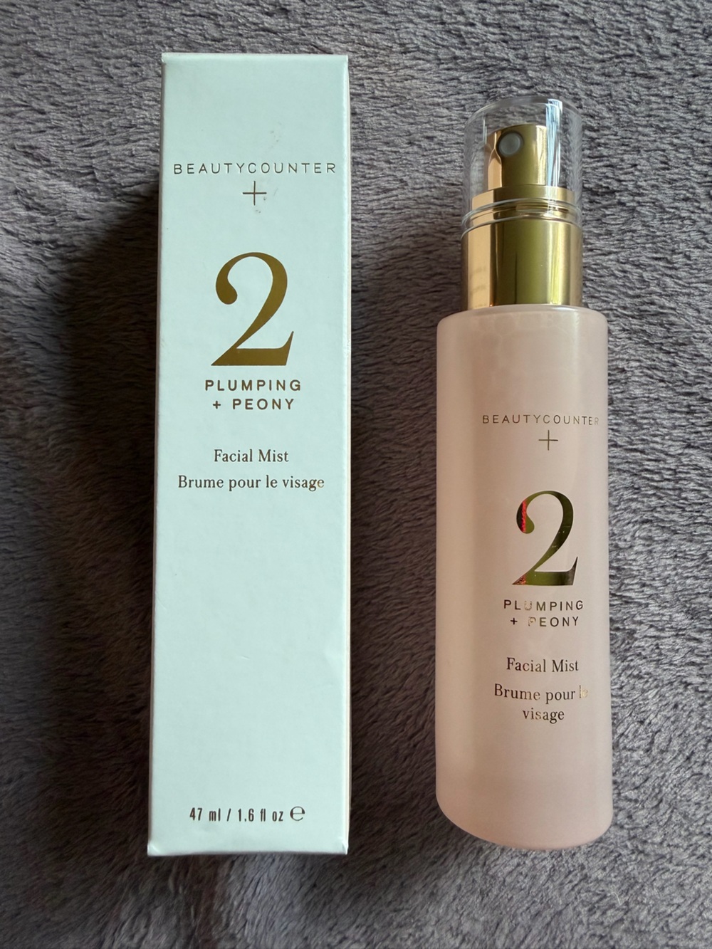 Beautycounter Plumping + Peony Facial Mist — Pale Pink & Gold Accents